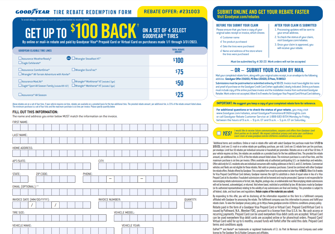 Goodyear Rebate Form Your Complete Guide To Saving Money On Tires 