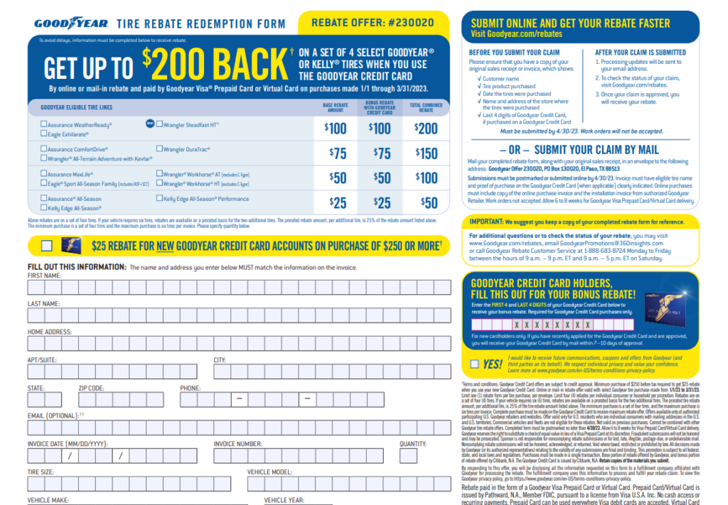 Goodyear Tire Rebate Form 2023