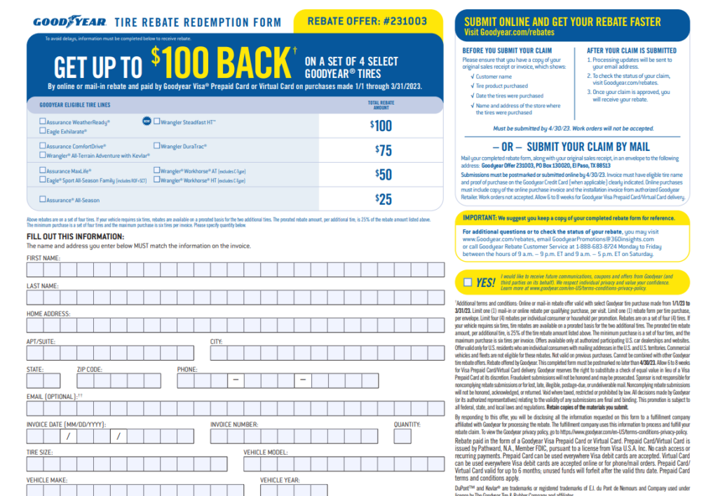 Goodyear 100 Rebate
