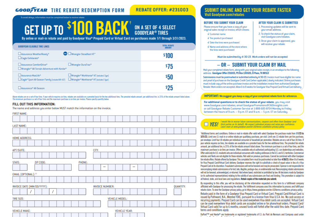 Goodyear Rebate Card