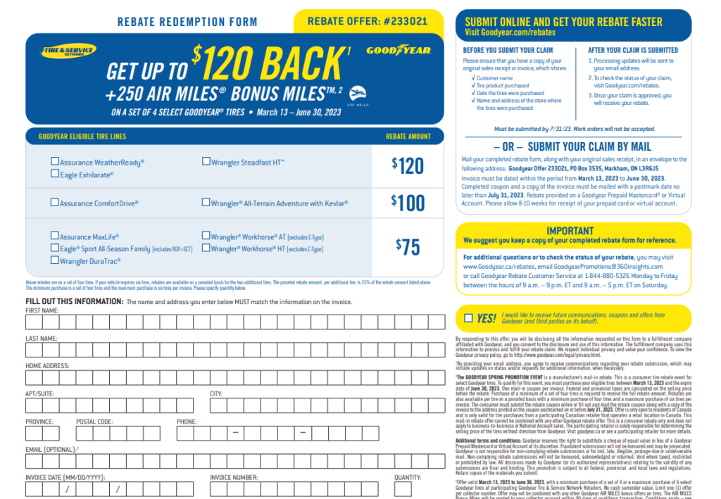 Goodyear Tire Rebates Coupons