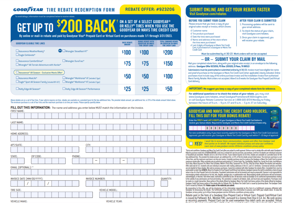 Mavis Goodyear Rebate
