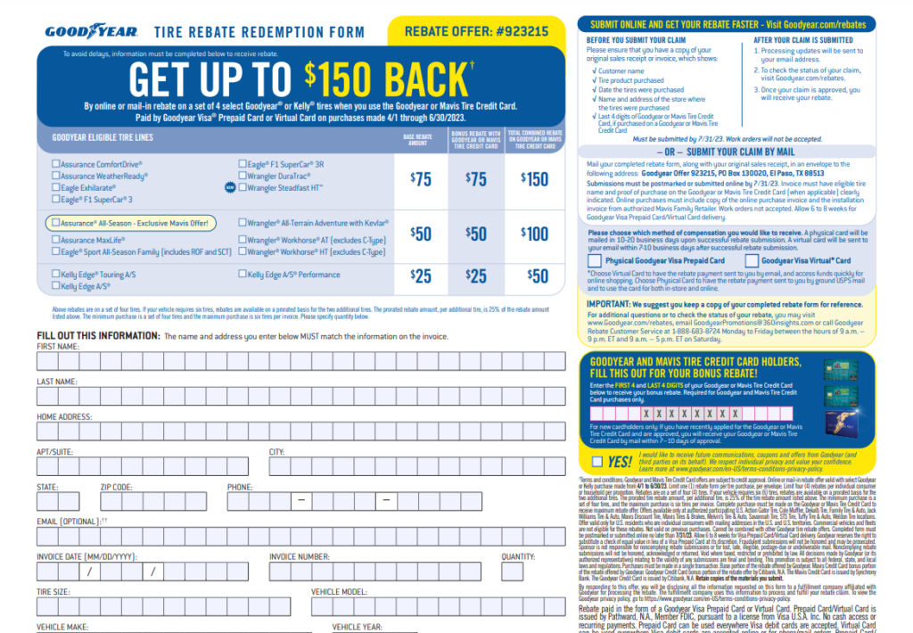 Mavis Tire Goodyear Rebate