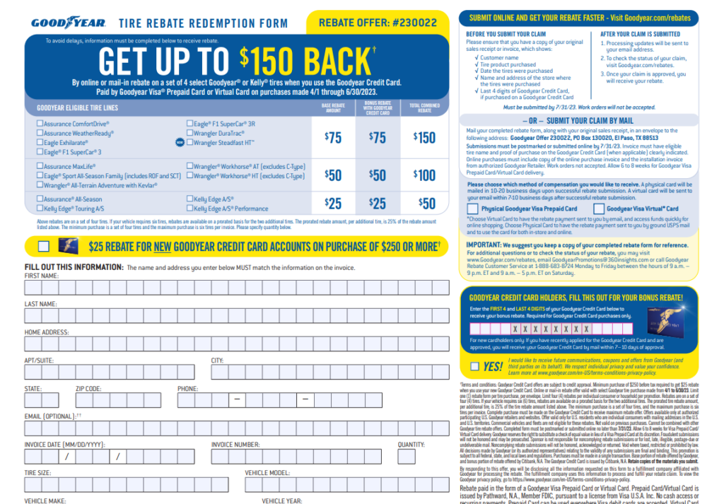 Goodyear Endurance Rebate