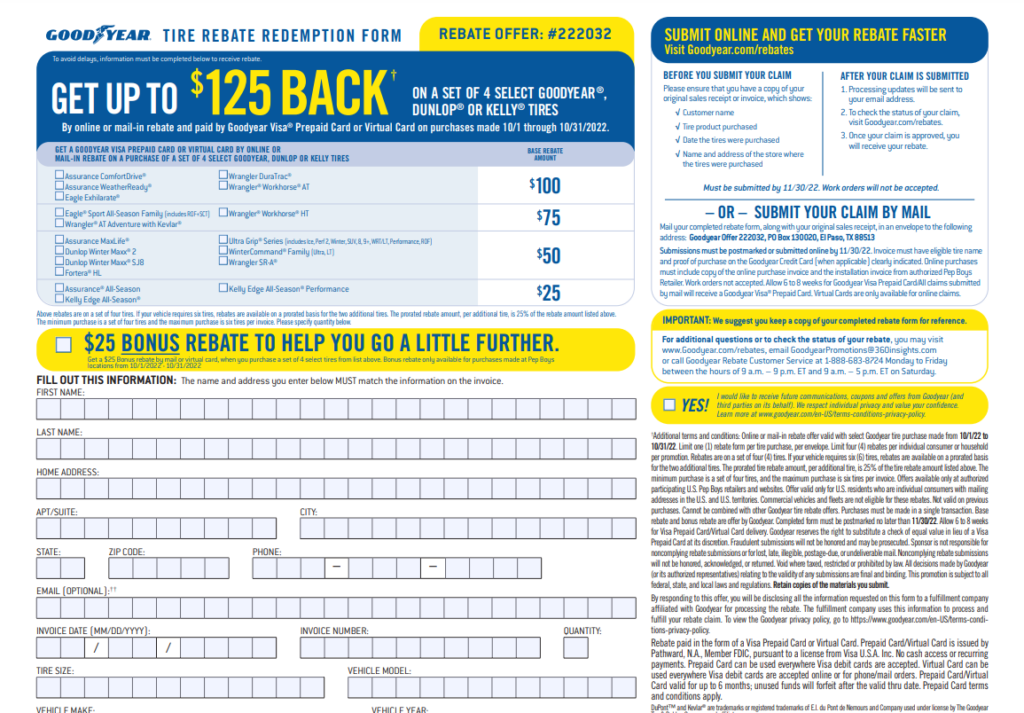 Goodyear Fortera Rebate