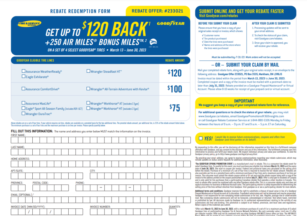 Goodyear Tire Rebate Canada