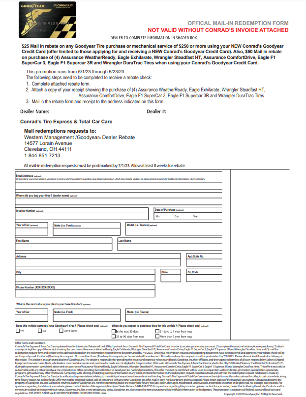 Conrad's Goodyear Rebate