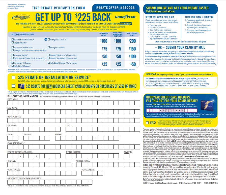 F Goodyear Tire Rebates