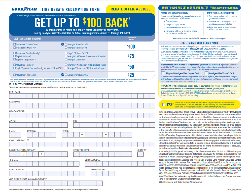 GM Master Card Goodyear Tire Rebate