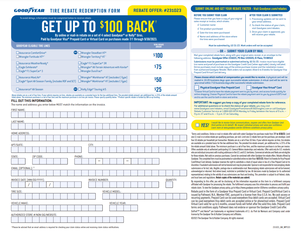Goodyear 100 Dollar Rebate
