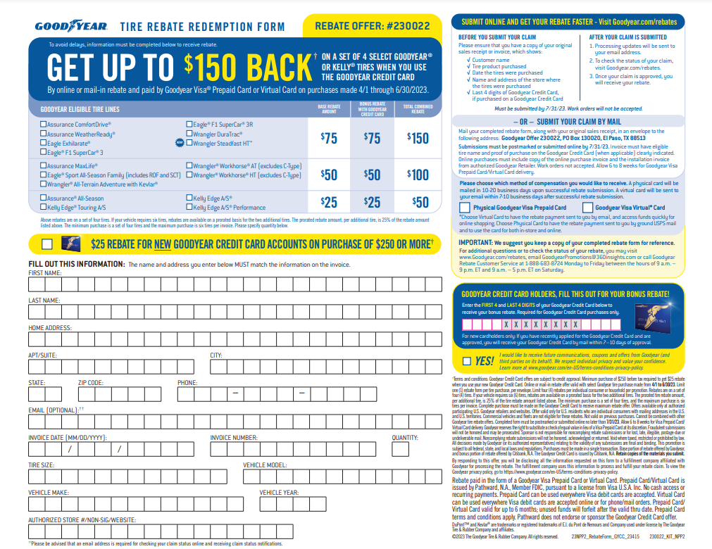 Goodyear 2023 Rebate Form