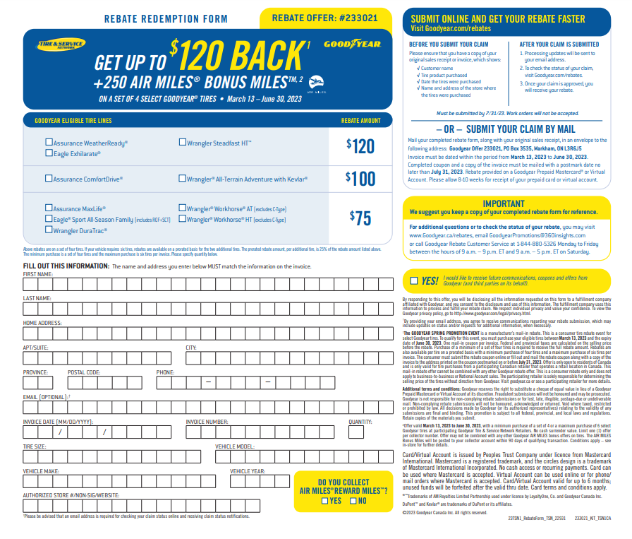 Goodyear 2023 Spring Rebate Offer