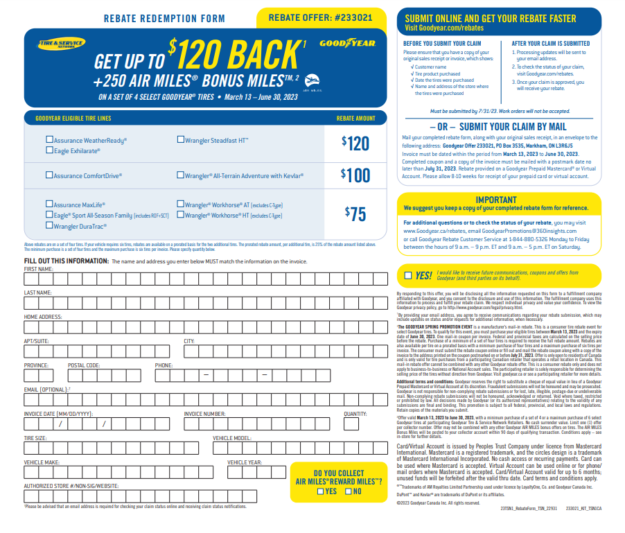 Goodyear Adventure Rebate Offer Number 2023