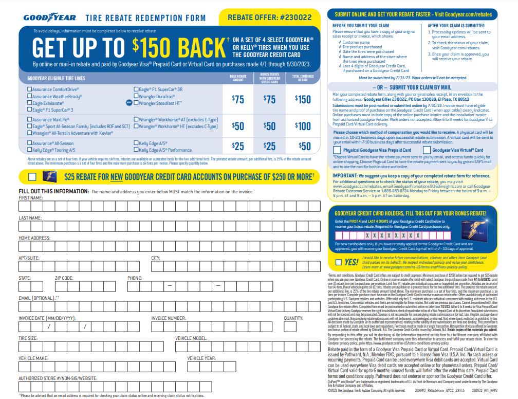 Goodyear Assurance All Season Rebate Form Code 718091