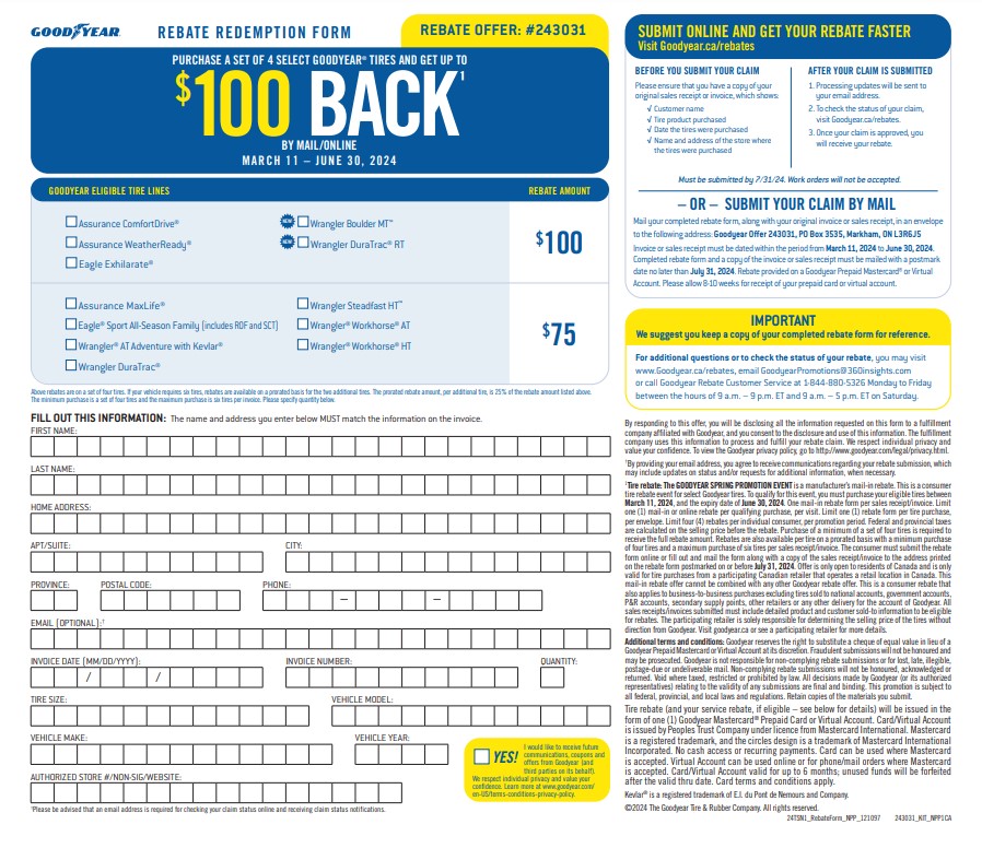Canadian Tire Goodyear Nordic Rebate