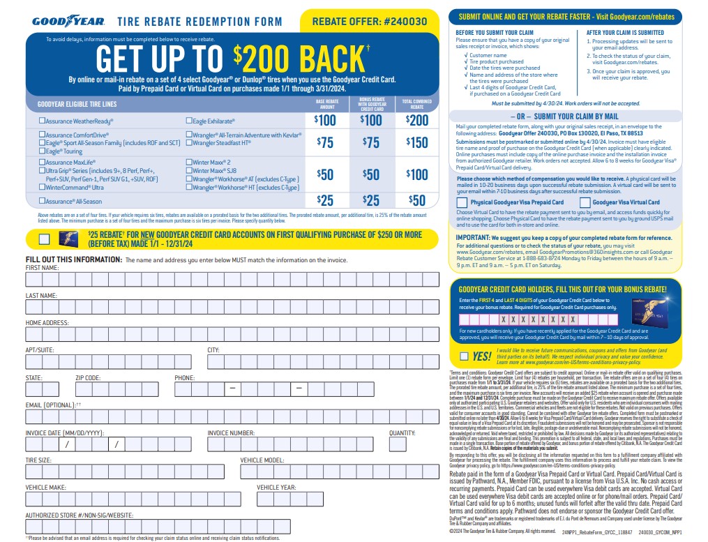 Goodyear Assurance CS Fuel Max Rebate