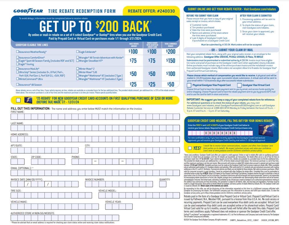 Goodyear Assurance Weatherready Rebate Form