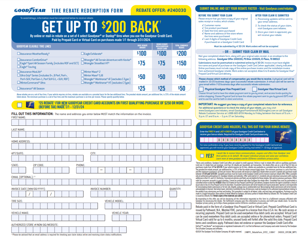 Goodyear Assurrance Weather Ready November Rebate Offer Number