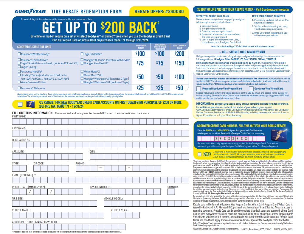 Goodyear Comfortred Touring 205 65r16 95h Tire Rebate