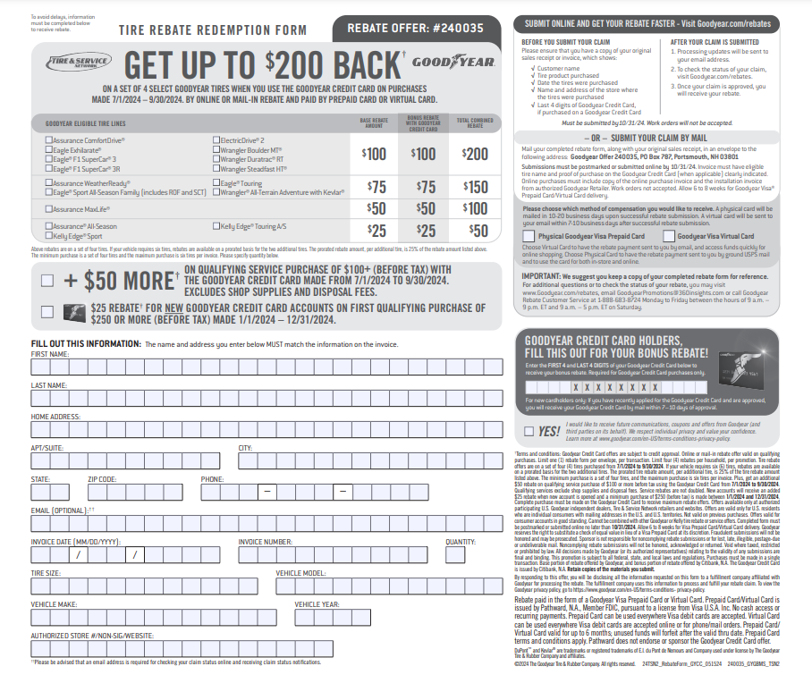 Inquire About Goodyear Tire Rebate