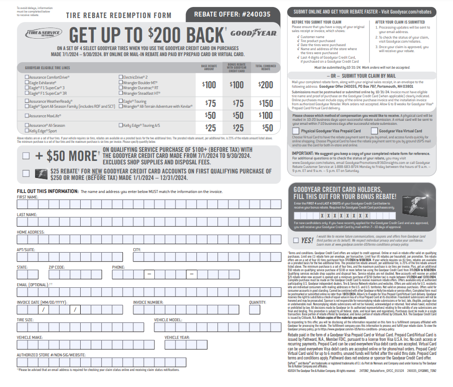 Monro Goodyear Tire Rebate Form